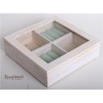   Fa+üveg ékszertartó doboz 4 részes rózsaszín zöld/sárga virágos 18cm