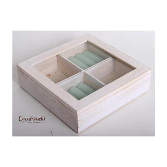 Fa+üveg ékszertartó doboz 4 részes rózsaszín zöld/sárga virágos 18cm