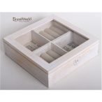   Fa+üveg ékszertartó doboz 4 részes rózsaszín újságpapír 18cm