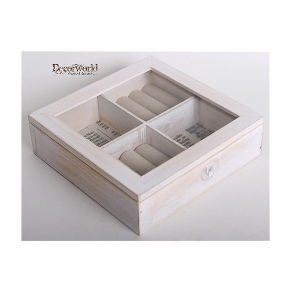 Fa+üveg ékszertartó doboz 4 részes rózsaszín újságpapír 18cm