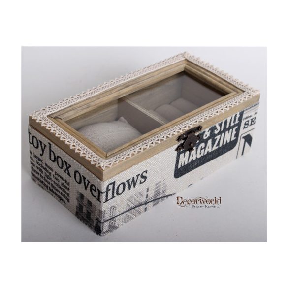 Fa+üveg ékszertartó doboz 2 részes újságpapír 17x10cm