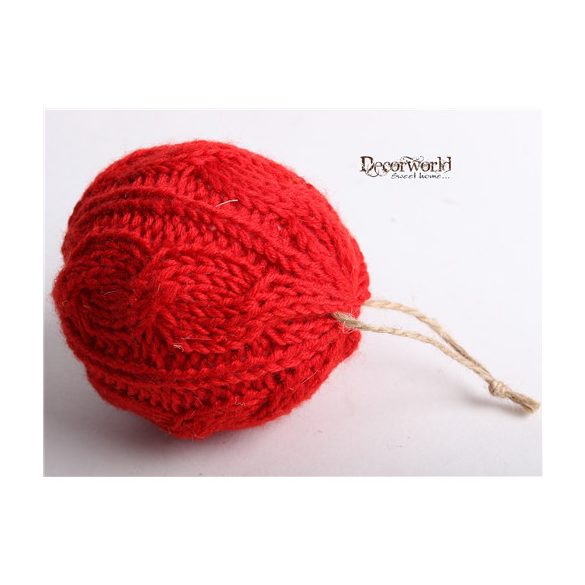 Gömb akasztós kötött 8 cm - Piros