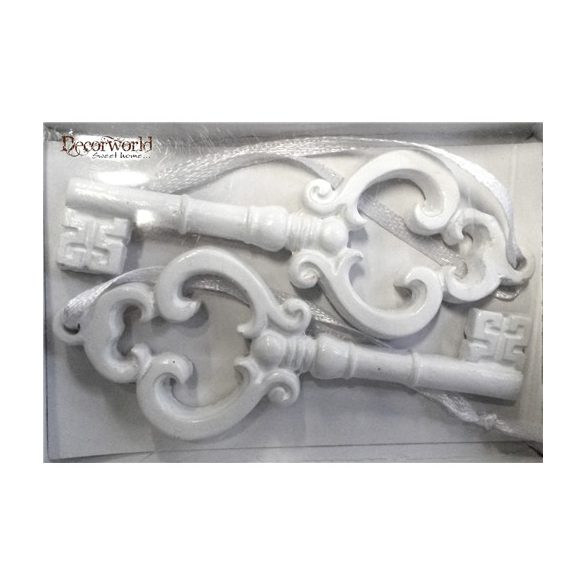 Poly Kulcs akasztós 8cm - Fehér S/2