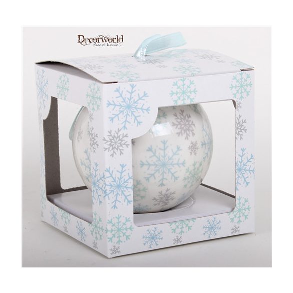 Gömb műanyag Jégkristály díszdobozos 7,5 cm - Világoskék/fehér