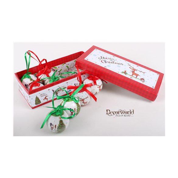 Gömb S/8 színes Rénszarvas díszdobozos 5cm