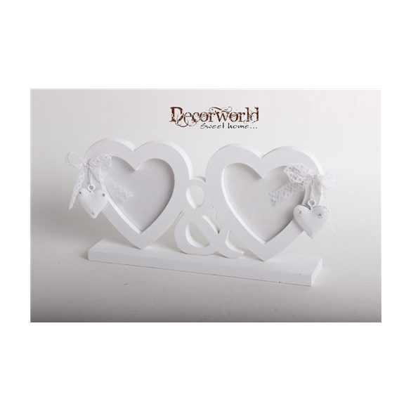 Fa képtartó 2szív + lógó szív 21x11cm