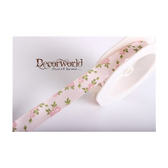 Szalag Szatén Vir. Lev. Róz. 15mm x 10m