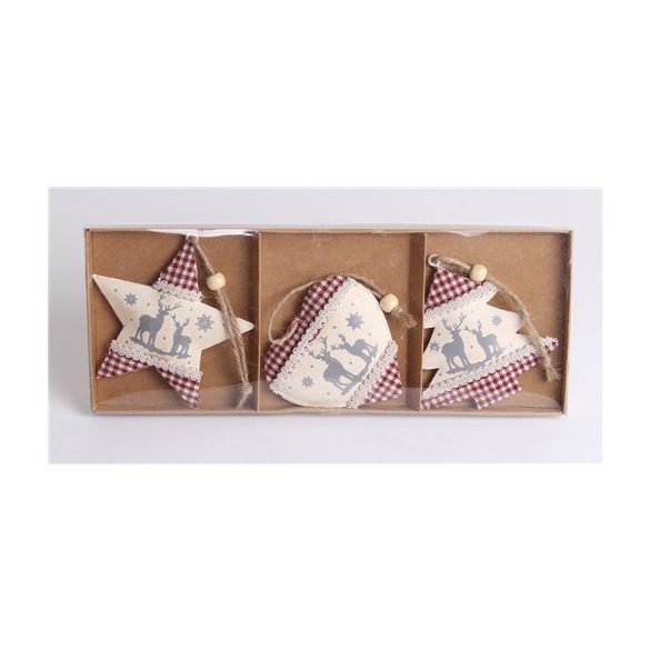 Fém Dísz x3 akasztós kockás szarvas 20cm