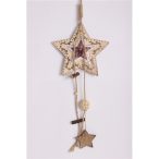 Dek. Fa Csillag/kockás szalag + akasztós 12cm