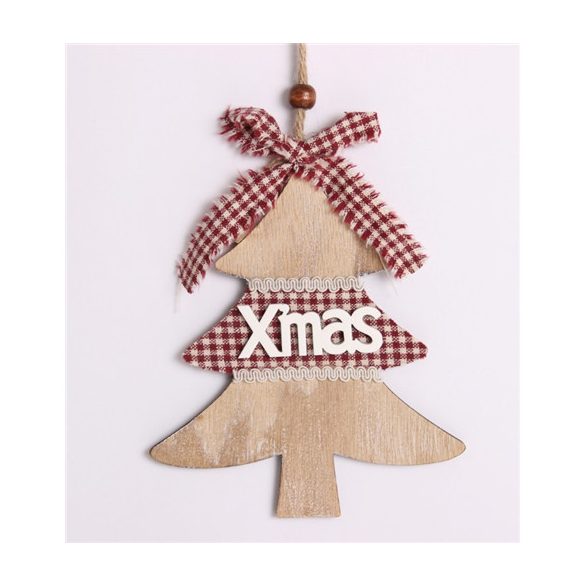 Dek. Fa kisfenyő/kockás szalag + akasztós 12cm