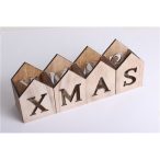 Fa Mécsestartó x4 +öveg házak Xmas - Natúr