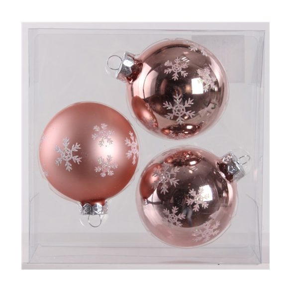 Ü. Kd. Gömb x3 rózsaszín hópihe 8cm