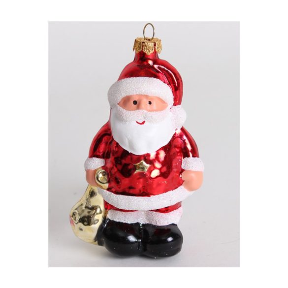 Fenyő dísz üveg Mikulás 9cm - Piros