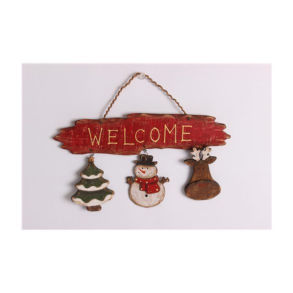 Dek. Fa kopogtató 3 figura Welcome F. 27x21cm