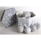 Gömb S/14db szürke/fehér hópihe 2 féle 7,5cm