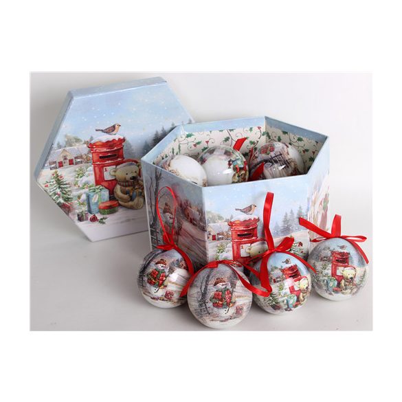 Gömb S/14db antik hóember/maci 2 féle 7,5cm