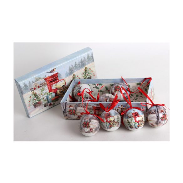 Gömb S/8db antik hóember/maci 5cm