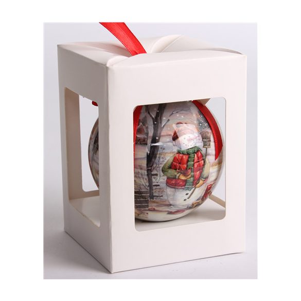 Gömb műanyag antik hóember díszdobozban 7,5cm