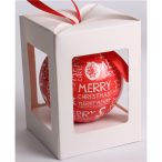   Gömb műanyag Merry Christmas díszdobozban 7,5 cm - Piros/fehér