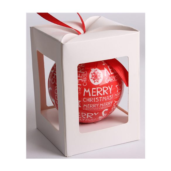 Gömb műanyag Merry Christmas díszdobozban 7,5 cm - Piros/fehér