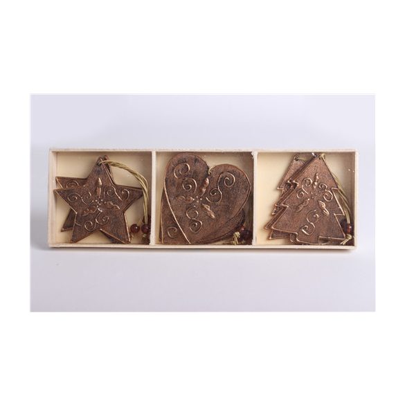 Fa akasztós kari díszek S/9db csillag. ff. bronz 7cm