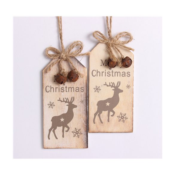 Fa akasztós tábla szarvas x2 natúr 17x5cm