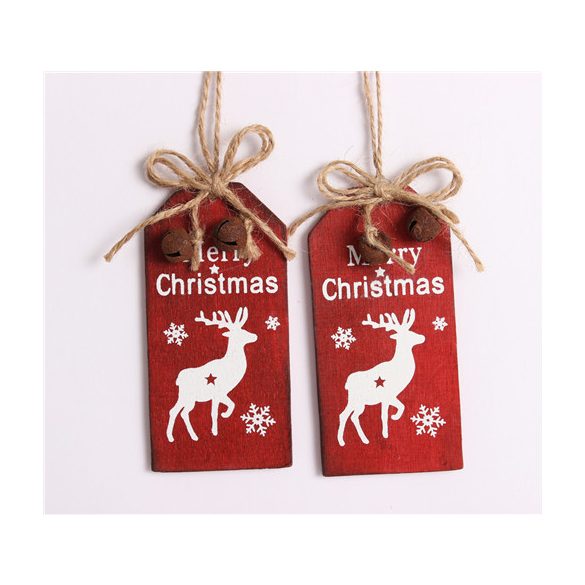 Fa akasztós tábla szarvas x2 17x5 cm - Piros