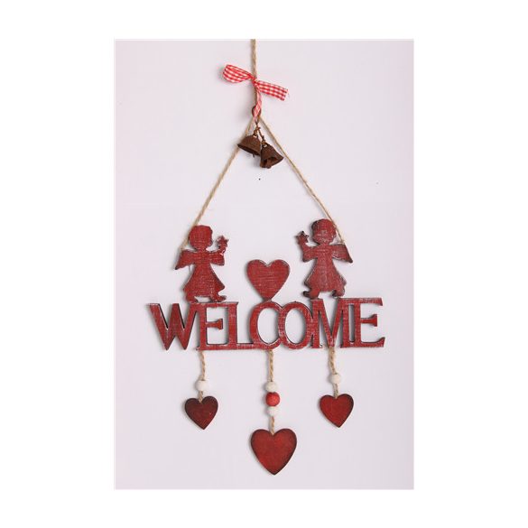 Fa kopogtató Welcome+Angyal piros 40x19cm