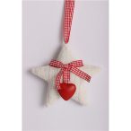Kötött csillag akasztós +szív fehér 12cm