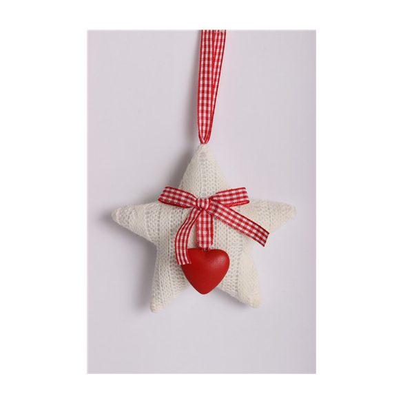 Kötött csillag akasztós +szív fehér 12cm