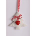 Kötött fenyőfa akasztós +szív fehér 12x12cm