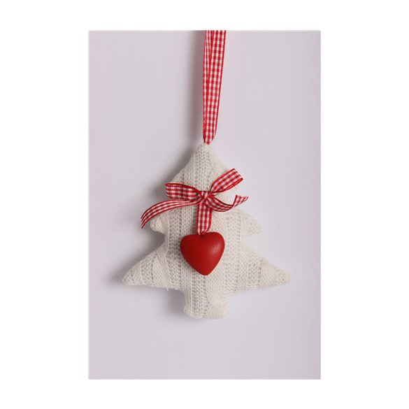 Kötött fenyőfa akasztós +szív fehér 12x12cm