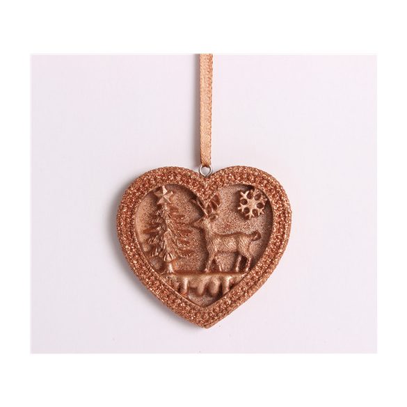 P. Akasztós szív + ffa + szarvas rosegold 6cm