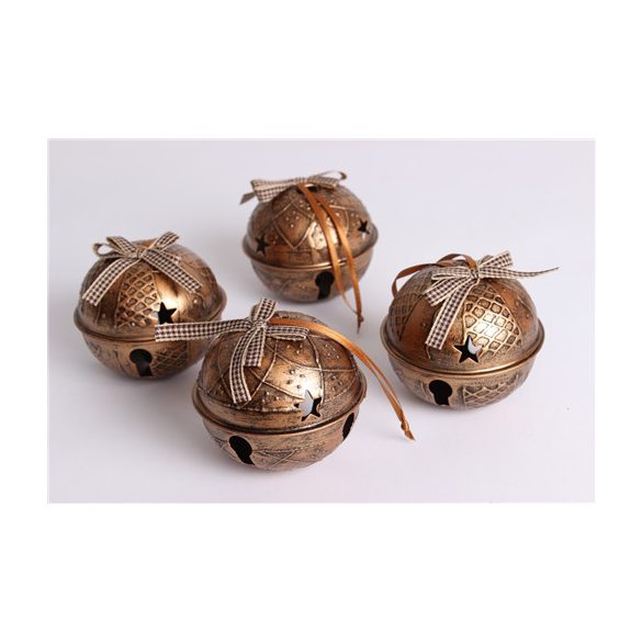 Fém Akasztős Csengő x4 Bronz+masni 8cm
