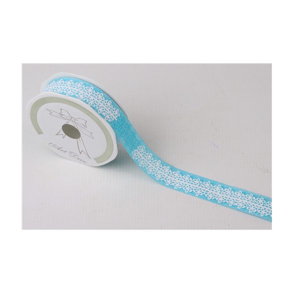 Szalag vászon virágos 25mm x 10m - Világos kék