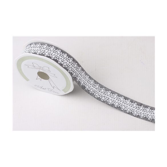 Szalag vászon virágos 25mm x 10m - Szürk