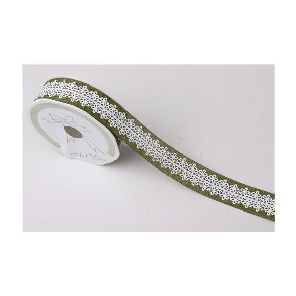 Szalag vászon virágos 25mm x 10m - Zöld