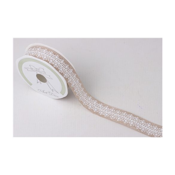 Szalag vászon virágos 25mm x 10m  Krém