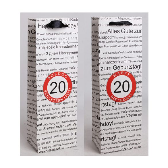 Papírtasak italos "Happy Birthday" több nyelven 12x36cm - Fehér "20"