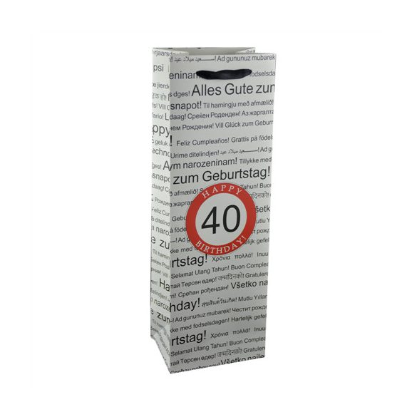 Papírtasak italos "Happy Birthday" több nyelven 12x36cm - Fehér "40"