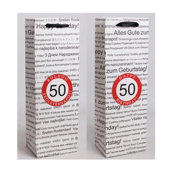 Papírtasak italos "Happy Birthday" több nyelven 12x36cm - Fehér "50"