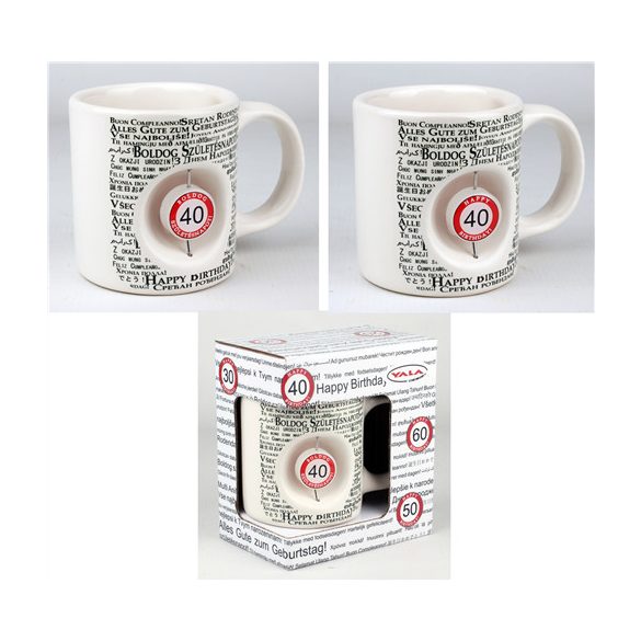 Kerámia bögre 3D Boldog Szülinapot "40" Obj. díszdobozban