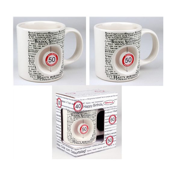 Kerámia bögre 3D Boldog Szülinapot "50" Obj. díszdobozban