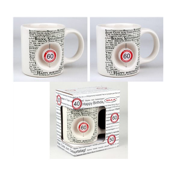 Kerámia bögre 3D Boldog Szülinapot "60" Obj. díszdobozban