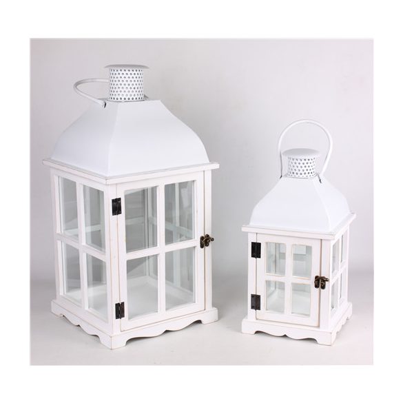 Fém+fa viharlámpás 46x20x20cm - Fehér M-es