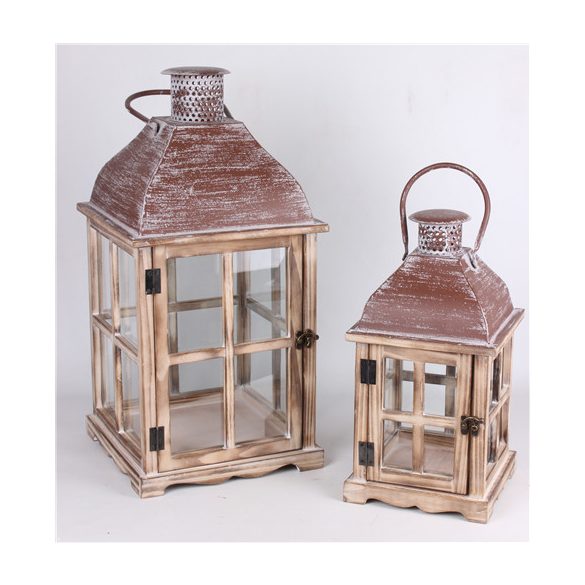 Fém+fa viharlámpás 60x28x28cm - Natúr L-es