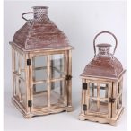 Fém+fa viharlámpás 46x20x20cm - Natúr M-es