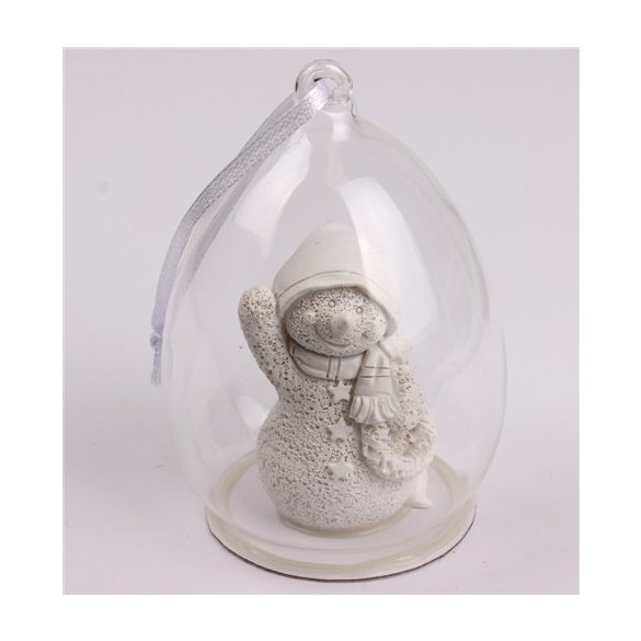 Poly hóember üvegbúrában akasztós fehér
