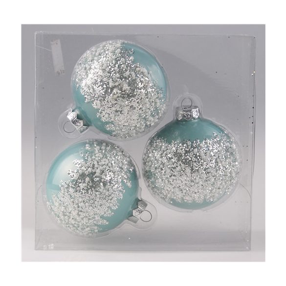Ü.kd. gömb*3 jégkék+gyöngy 8cm