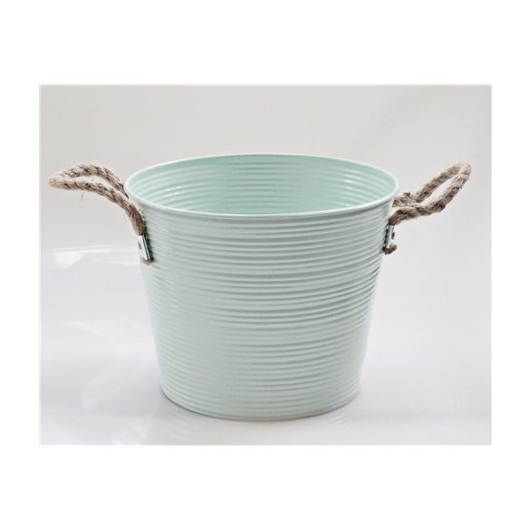 Bádog kaspó zsinór füles csíkos 13x11cm - Zöld